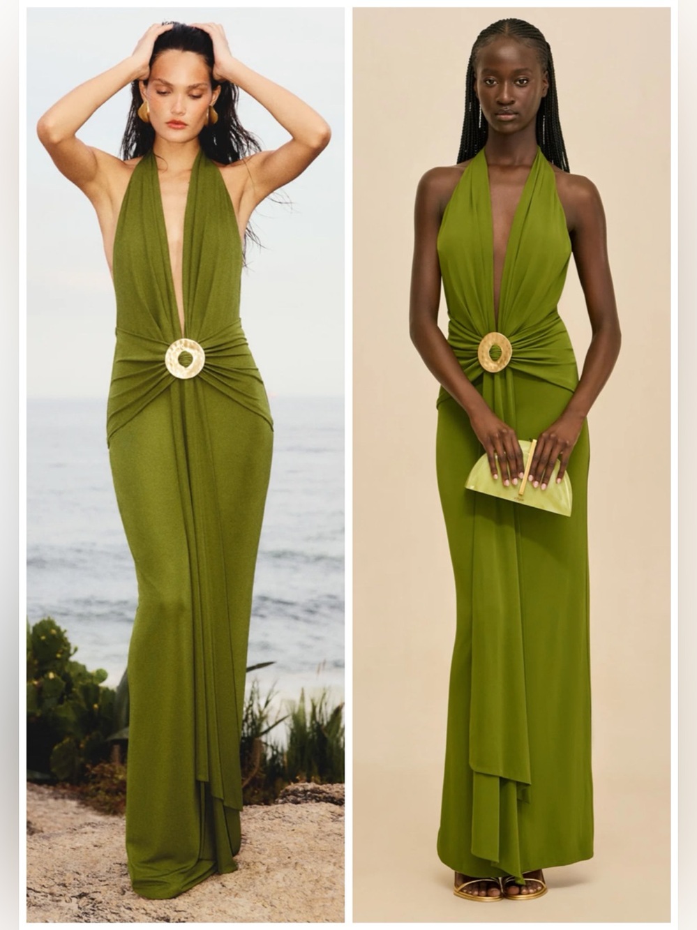CULT GAIA Chi Maxi Dress Gown in Deep Pasture Green SZ L